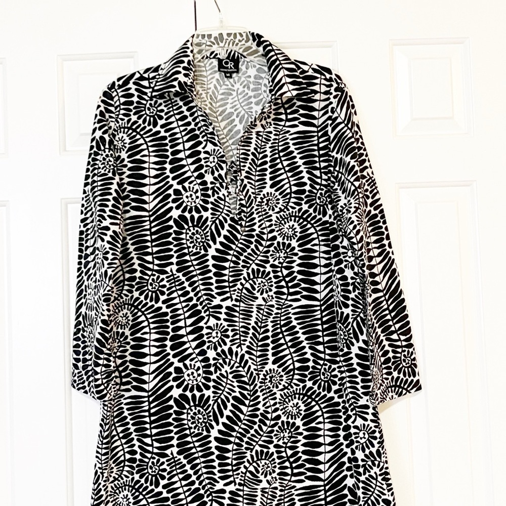 Connie Roberson Black & White Long Sleeve Patterned 100% Cotton Dress - Picture 9 of 14